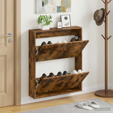 vidaXL Wall-Mounted Shoe Cabinet HAARLEM 71 x 17 x 86 cm Smoked Oak (1/5)