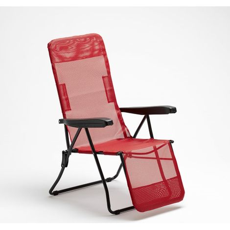 Sdraio lettino spiaggia e giardino con braccioli e poggiapiedi acciaio Relax - Rosso