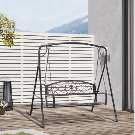 Altalena da giardino 2 posti in metallo nero, con braccioli e schienale alto, resistente alle intemperie (1/5)