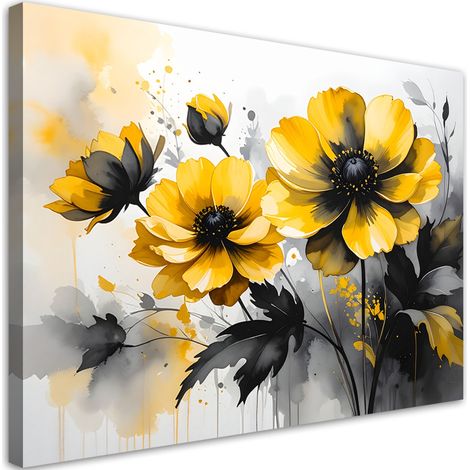 Leinwandbild Gelbe Blumen in einer eleganten schwarz-goldenen Komposition 30x20 (1/5)