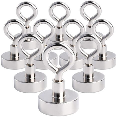 10 Crochets Magnétiques Extra Puissants de 16 mm Néodyme - Force de Traction 7 kg - Aimant à œillets Avec Crochet - Support Magnétique Rond Pour Camping Garage Cuisine Bureau (1/5)