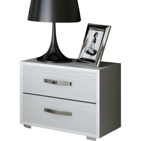 Comodino moderno bianco frassinato con due cassetti per (1/4)