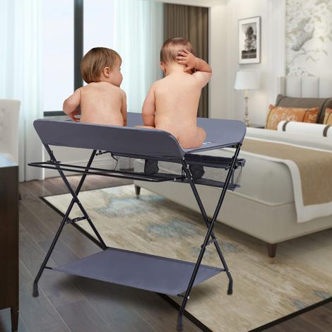 Fasciatoio pieghevole, colore grigio, con cestino e piano di appoggio, fasciatoio compatto, salvaspazio e stabile, per bambini fino a 12 mesi