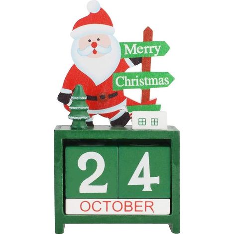 Calendario di Natale in legno-blocco di legno, pupazzo di neve e babbo Natale (1/5)