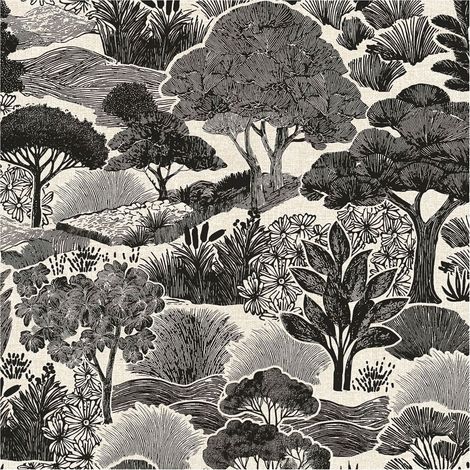 Nature wallpaper wall Profhome 791853 hot embossed non-woven wallpaper slightly textured with forest motif matt white light grey black 5,33 m2 (1/5)