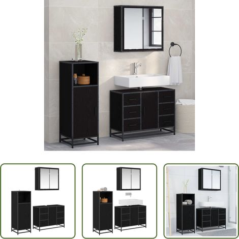 Holzwerkstoff - Badezimmermöbel-Set 3 pcs Schwarz Eichen-Optik Holzwerkstoff (1/5)