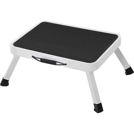 Marchepied à 1 niveau, Escabeau, Échelle, Tabouret, en Acier, Antidéparant, Pliable, avec Poignée, Capacité de charge 150 kg, Idéal pour la Caravane, Blanc, (1/5)