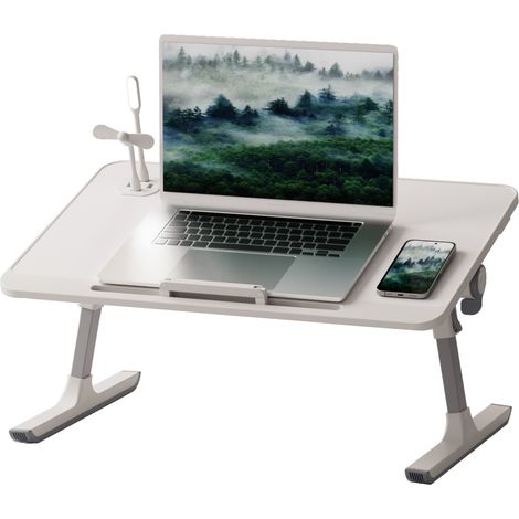 FIANAO – Laptop Betttisch – höhen und winkelverstellbarer Lapdesk mit klappbaren Beinen, rutschfeste große Tischplatte, für Sofa und Bett, 60 × 40 × 40 cm, Weiß (1/5)