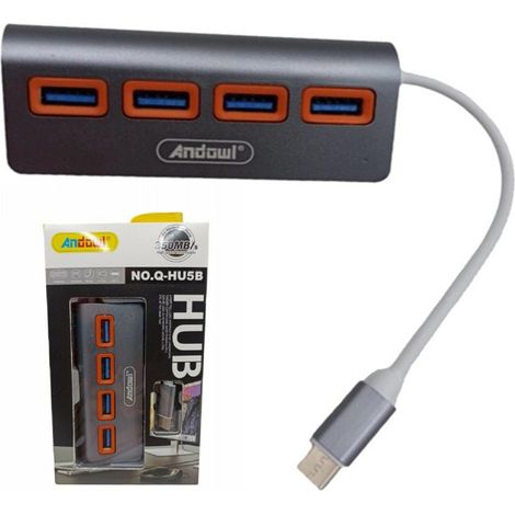 Trade Shop - Q-HU5B 4-PORT USB 3.0 HUB MIT USB-C TYPE-C ANSCHLUSS GERÄTE ANSCHLUSS - (1/4)