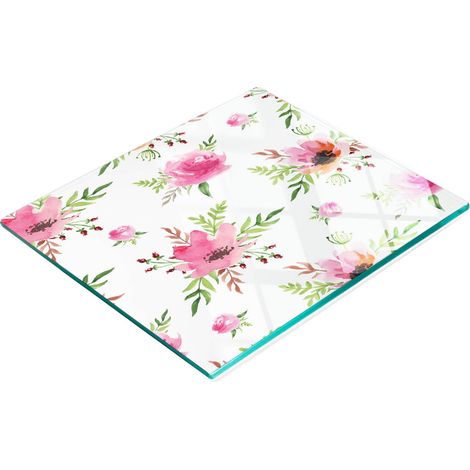 Tabla de cortar de cristal para cocina con estampado de flores en acuarela, 60x52 cm. (1/5)