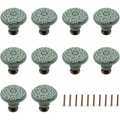 Set of 10 decorative ceramic knobs for drawers (green), cabinets, dressers, shelves, pull handles, furniture, decorative pull tool with mounting screws (1/5)