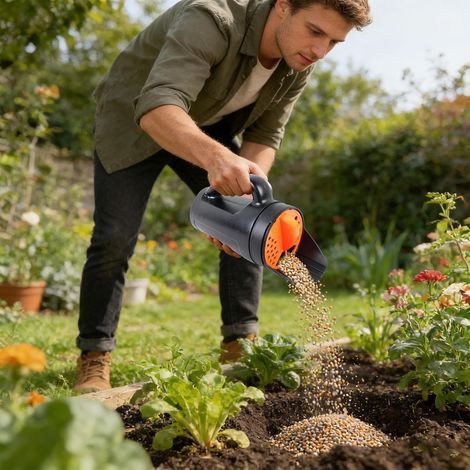 Épandeur d'engrais à main – Outil de propagation d'engrais portable avec pelle, épandeur manuel pour jardin pour la maison, la ferme, la cour, le jardin, la pelouse, le jardin, la cour, la glace, le (1/5)