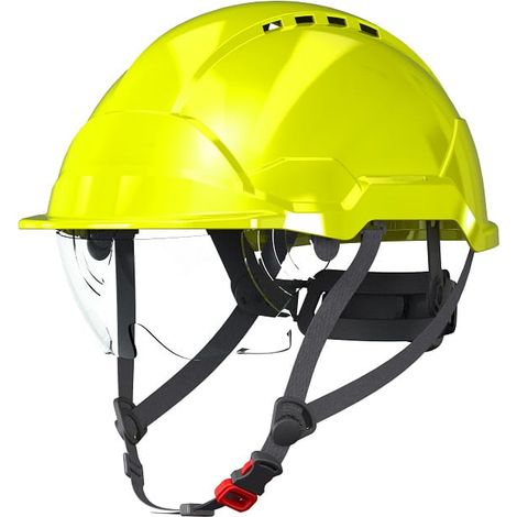 Casco de trabajo protector Ardon de color verde neón fluorescente con gafas