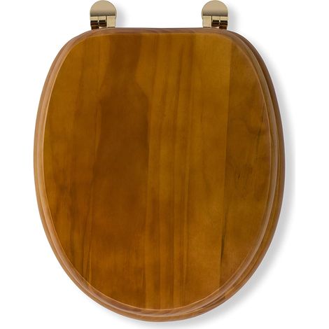 Croydex Antique Pine Toilet Seat - Oval Wooden Toilet Seat with Brass Effect Fixings, Adjustable Hinges (1/5)