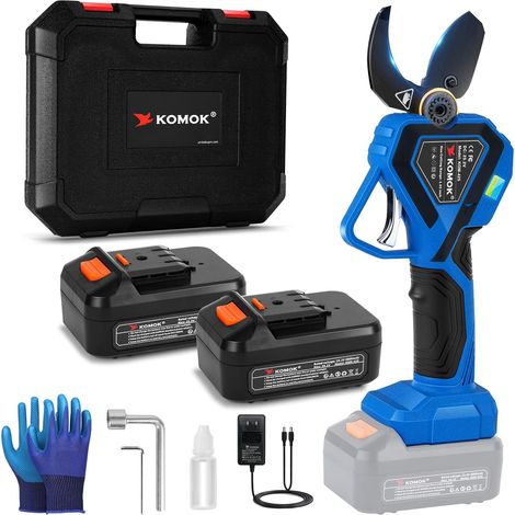 Sécateur Électrique Sans Fil 42mm, 2 Batteries Rechargeables 25.2V, Sécateur de Jardin avec Revêtement Moteur Sans Balais 1000W/8-10 Heures d'autonomie - Blue (1/5)