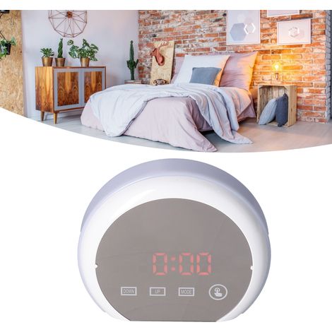 Réveil numérique à affichage LED, horloge miroir, horloge thermomètre, réveil avec fonction snooze, veilleuse électronique, cycle LED 7 couleurs avec texte rouge. (1/5)