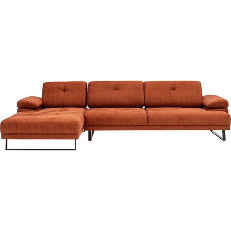 Grand canapé d'angle gauche tissu orange et métal noir Kustone 314cm (1/5)