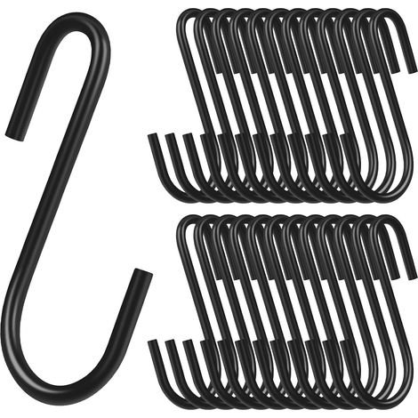24 S-Haken zum Aufhängen, Schwarz, Mehrzweck-Küchenhaken, Kleine Aufhängehaken, Robuste Haken für Kleiderstangen in Küche, Bad, Schlafzimmer, Büro (1/5)