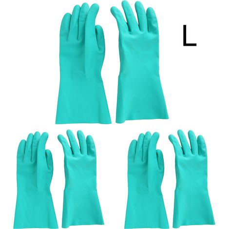 Lot 3 paires gants nitrile caoutchouc résistants produits chimiques, protection mains industrie, sécurité travail (1/5)