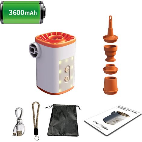 Pompe à air portable pour objets gonflables, 3600 mAh, couleur orange, rechargeable, chargement USB, avec télécommande.-AquaForge (1/5)