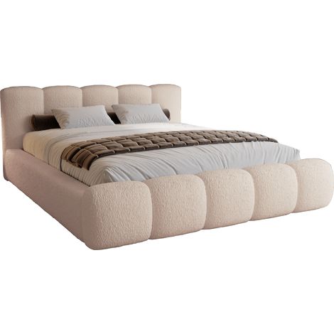 Lit coffre 160x200 Ravello - lit bouclé avec rangement, sommier - Beige (Lambi 6)