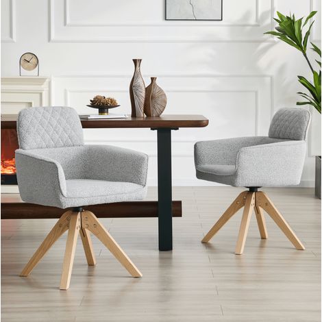 Set di 2 sedie da pranzo girevoli a 360°, tessuto grigio chiaro, gambe in legno, 85 cm (1/5)
