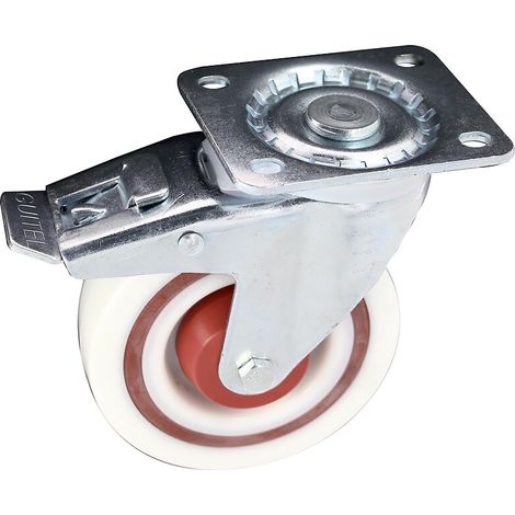 Roulette pivotante à blocage sur platine charges moyennes Gem Roll's. diamètre 100 mm. platine 105x85 mm. charge 200 kg - GUITEL-POINT M
