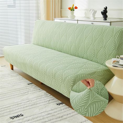 Housse de Clic Clac Élastique Canapé 2/3 Places Feuille Jacquard Housse de Canapé sans Accoudoir Couverture de Canapé-lit Tout Couvert Canapé Pliant Protecteur (Vert,M:160-190cm)