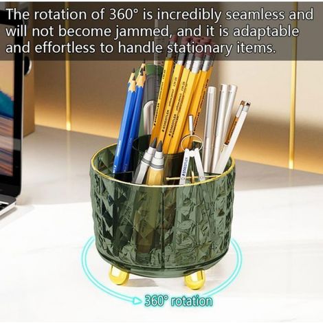 Porte-Stylo - Rotation 360° - Bureau - 12,2 x 12,2 x 10,8 cm - Plastique - Vert Foncé - 1 Pièce (1/5)