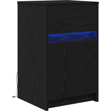 Comodino LED moderno con cassetta 38 x 34 x 61 cm atmosfera accogliente stile minimalista in legno nero 020052442