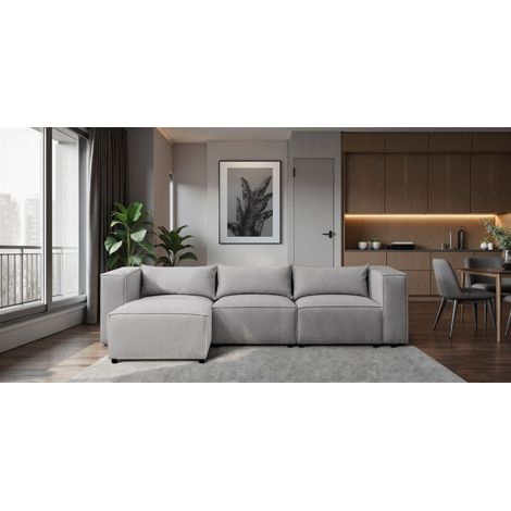 Ecksofa Designersofa NEVIO in Stoff Lincoln Grau Ottomane Links
