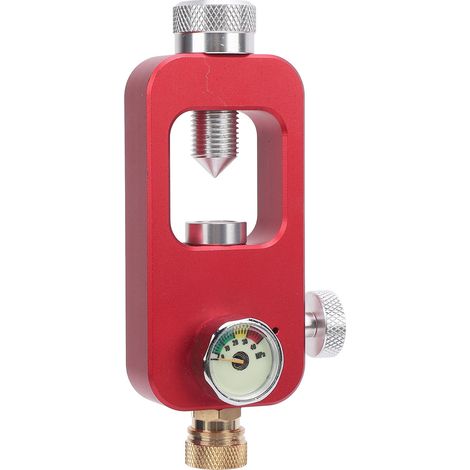Adaptateur de remplissage pour bouteille de plongée 40 MPa, 8 mm, en aluminium, avec manomètre intégré pour bouteilles de 0,5 L et 1 L (rouge). (1/5)