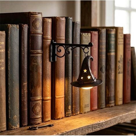 Serre-livres en métal - Serre-livres avec lampe - Modèle chapeau de sorcière (1/5)