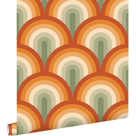 papier peint art déco vert et orange - ESTAhome (1/5)
