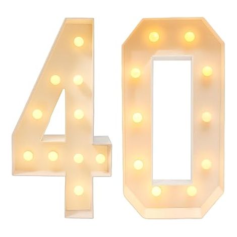 Lot de 40 chiffres LED de 100 cm - Grands chiffres lumineux avec lumière LED blanc chaud - Fonctionne sur piles - Décoration de fête vintage pour anniversaire, anniversaire de mariage, célébration (1/5)