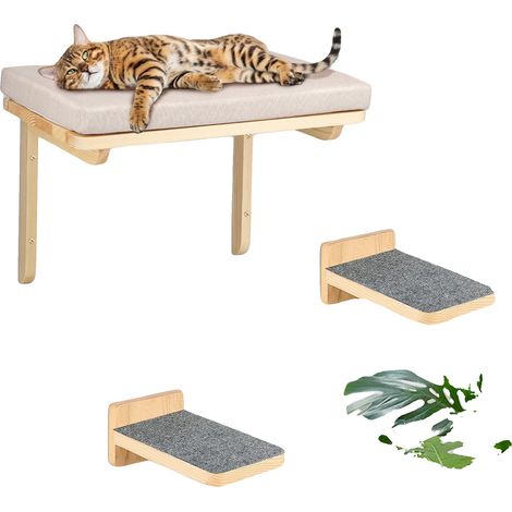 Hamac pour chat mural, design à trois niveaux, installation facile, GRIS (1/2)