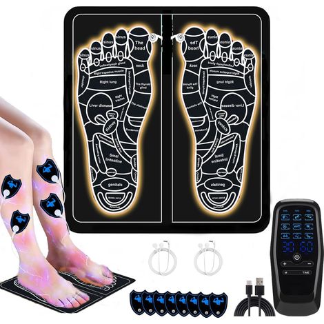 EMS Foot Massager, Appareil de massage des pieds portable Electrique avec 9 programmes de massage 30 niveaux d'intensité, pour la circulation sanguine soulagement des douleurs musculaires (1/5)