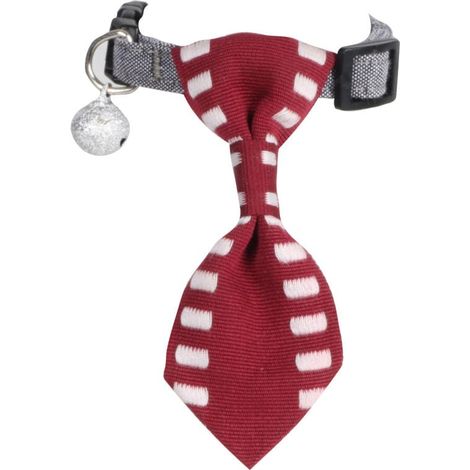 Elegante collar con lazo y cascabel de seguridad en color burdeos. (1/5)