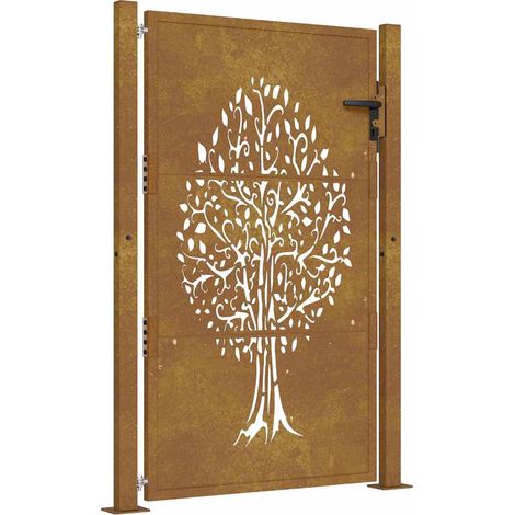 Gartentor 100x125 cm Cortenstahl Baumdesign vidaXL