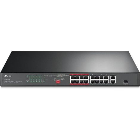 Switch TP-Link TL-SL1218P Sin administración Gigabit Ethernet (10/100/1000) Energía sobre Ethernet (PoE) 1U Negro (1/3)