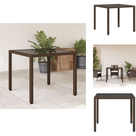 Table de jardin avec dessus en verre marron résine tressée - Table De Jardin - Table Extérieure - Mobilier De Jardin - Table En Verre - Table En Résine Tressée (1/5)