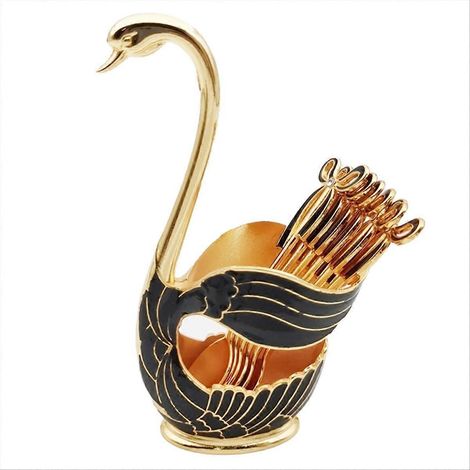 Cuillères à dessert et café Swan Style, set élégant en inox, finition miroir, design cygne raffiné, couverts de table premium, service de 4 pièces, cadeau idéal, acier inoxydable durable, vaisselle ch (1/5)