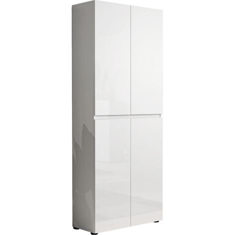 Zapatero Antaleone, Mueble Porta Zapatos 10 Estantes, Hecho en Italia, 34x80x200h cm Blanco Brillante