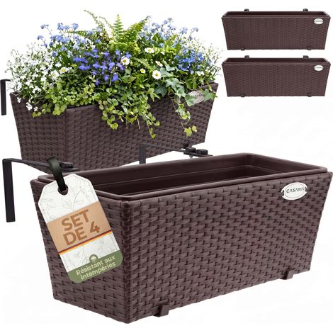 4x Bac à fleurs jardinière support montage balcon pot de fleurs 11 litres couleur au choix Brun