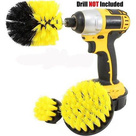 SuperLove® Set 3pcs Brosse Perceuse électrique Nettoyage JAUNE PR Salle De Bains Cuisine Ménage Outil Auto voiture Baignoire-Ywey (1/5)