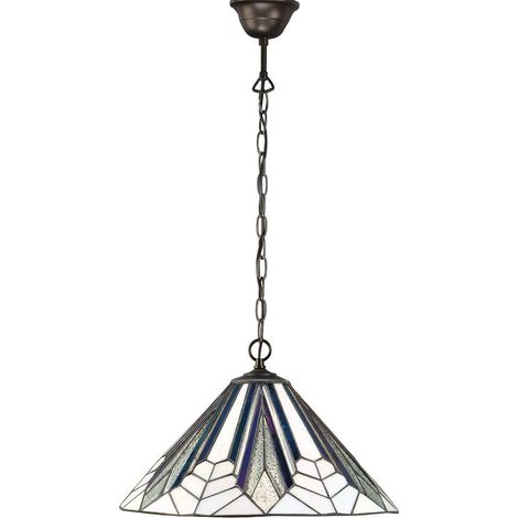 Interiors Astoria - Sospensione a soffitto 1 luce media bronzo scuro, vetro stile Tiffany, E27 (1/4)