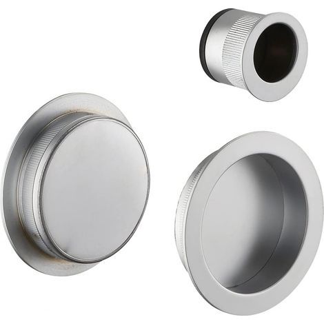 2 - Poignée Encastrable - Poignée Coupelle - Pour Porte Coulissante - Finition Nickel Satiné - Rond - Intérieur (1/2)