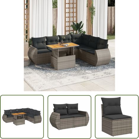 vidaXL Salon de jardin avec coussins 7 pcs gris résine tressée (1/5)