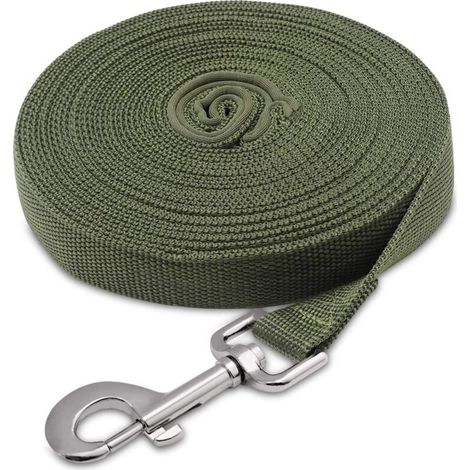 Hundeleine, Hundetrainingsleine mit Griff, langer Nylonriemen, freihändig für kleine bis große Hunde, zum Gassigehen, Joggen, 10 m x 2,5 cm (Grün) (1/4)