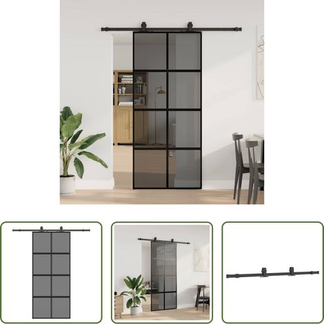 vidaXL Schiebetür mit Beschlag -  Schiebetür mit Beschlag Schwarz 90x205 cm Hartglas (1/5)